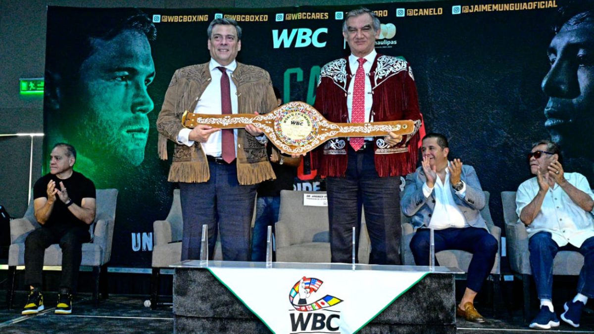 PRESENTAN CINTURÓN TAMAULIPAS PARA COMBATE CANELO VS. MUNGUÍA